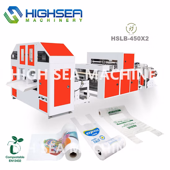 Automatic High Speed PE Nylon Poly Plastic Disposable T-Shirt Flat Bag on Roll Garbage Bag with Core Protection Package Bag Good Quality Shopping Making Machine