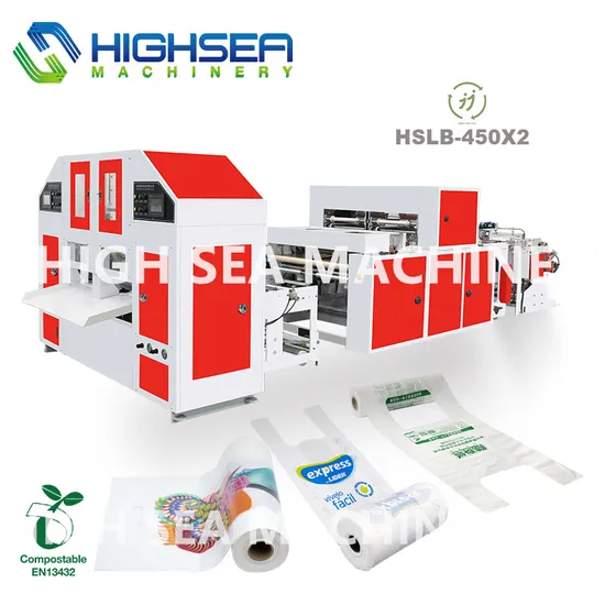 Automatic High Speed PE Nylon Poly Plastic Disposable T-Shirt Flat Bag on Roll Garbage Bag with Core Protection Package Bag Good Quality Shopping Making Machine